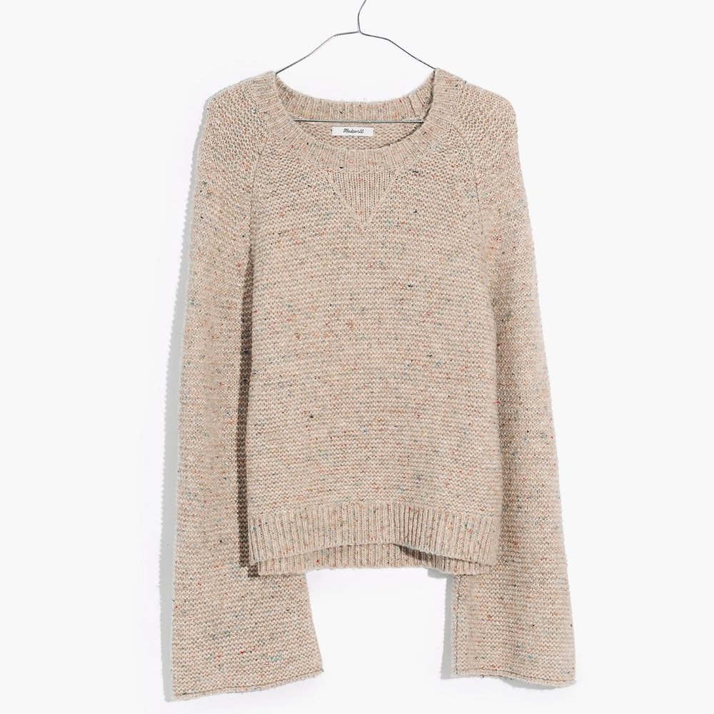 Tan Flecked Wide-Sleeve Pullover Sweater Madewell